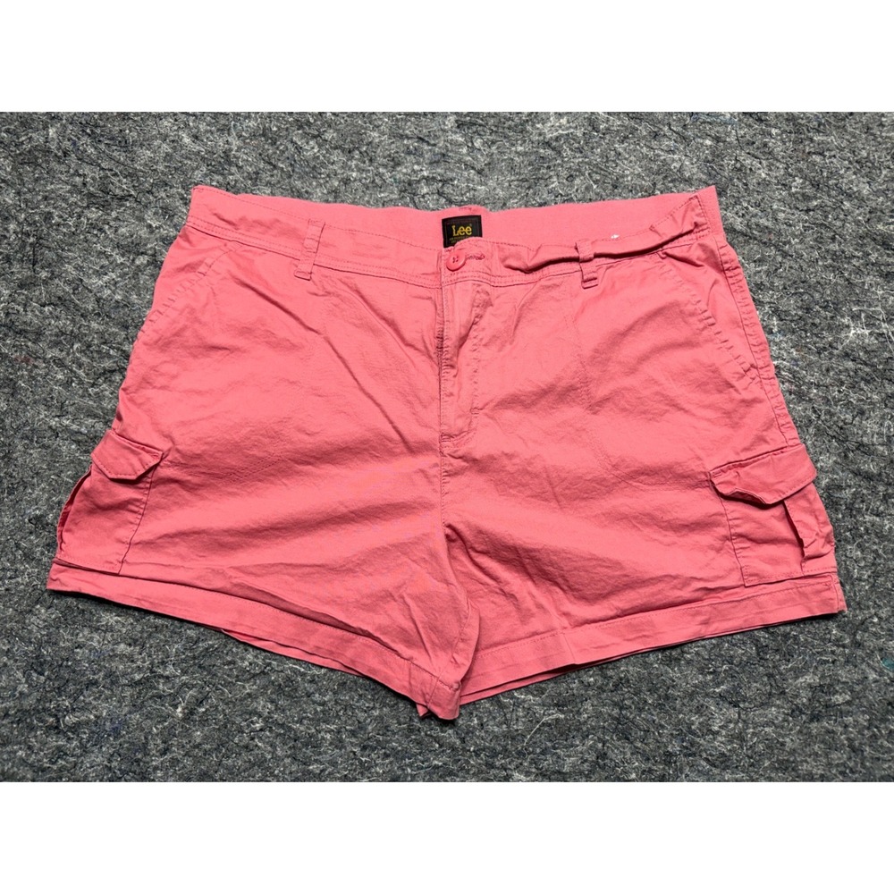 Lee Womens Coral Pink Cargo Shorts Size 20 Mid Rise Cotton Stretch Utility